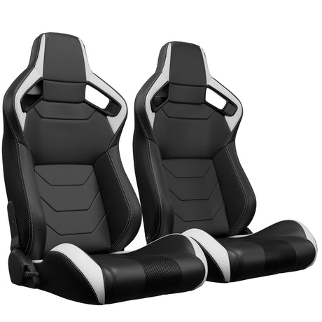 2PCS New Universal Bucket Racing Seats Black Stitch PVC Leather Reclinable Carbon Look Leather Back With Adjustor Slider(Not Including Seat Bracket) - Fab Heavy Parts