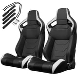 2PCS New Universal Bucket Racing Seats Black Stitch PVC Leather Reclinable Carbon Look Leather Back With Adjustor Slider(Not Including Seat Bracket) - Fab Heavy Parts