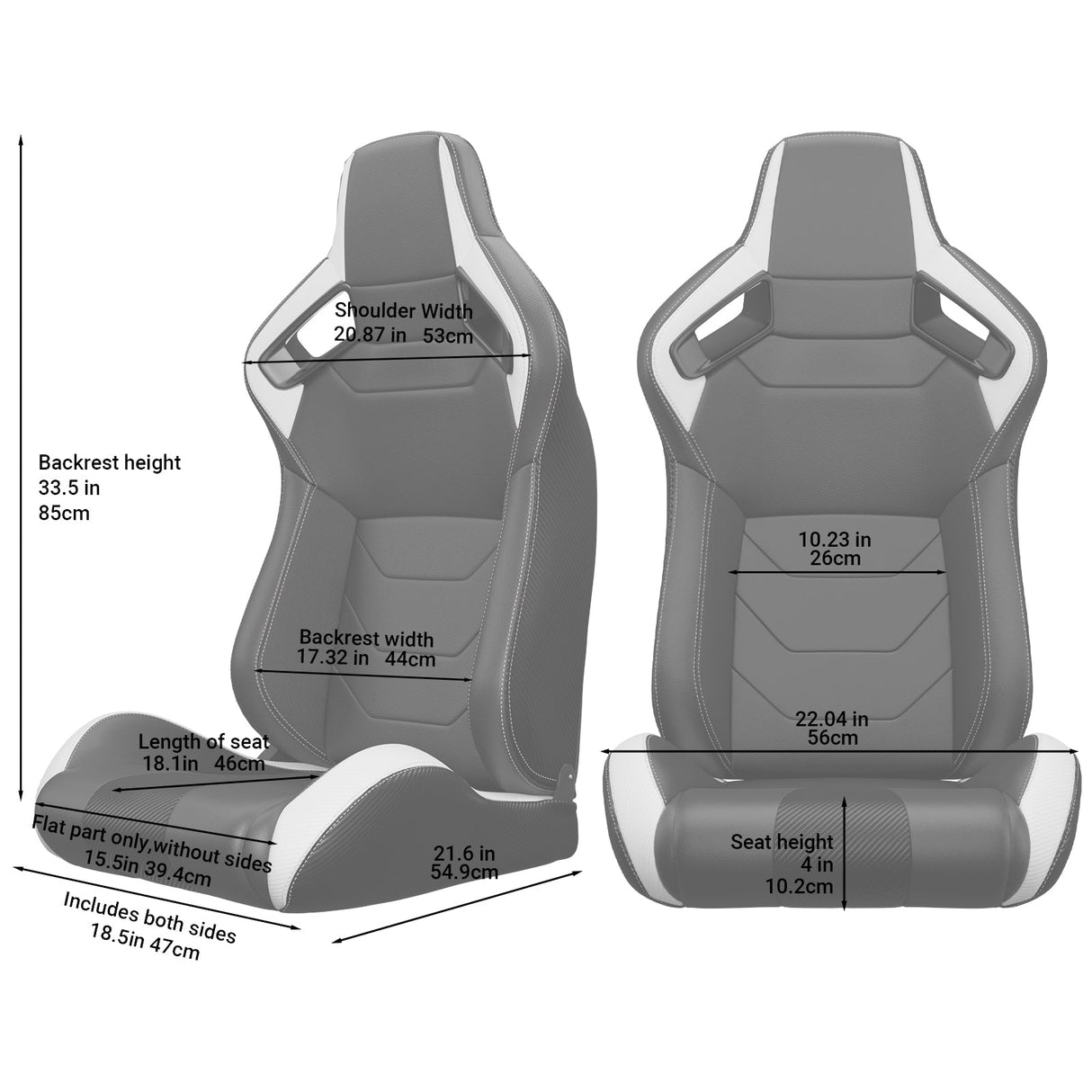 2PCS New Universal Bucket Racing Seats Black Stitch PVC Leather Reclinable Carbon Look Leather Back With Adjustor Slider(Not Including Seat Bracket) - Fab Heavy Parts