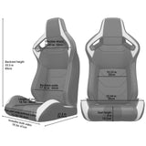 2PCS New Universal Bucket Racing Seats Black Stitch PVC Leather Reclinable Carbon Look Leather Back With Adjustor Slider(Not Including Seat Bracket) - Fab Heavy Parts