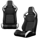 2PCS New Universal Bucket Racing Seats Black Stitch PVC Leather Reclinable Carbon Look Leather Back With Adjustor Slider(Not Including Seat Bracket) - Fab Heavy Parts