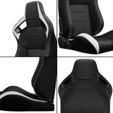 2PCS New Universal Bucket Racing Seats Black Stitch PVC Leather Reclinable Carbon Look Leather Back With Adjustor Slider(Not Including Seat Bracket) - Fab Heavy Parts