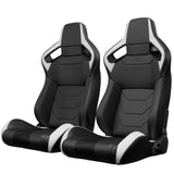 2PCS New Universal Bucket Racing Seats Black Stitch PVC Leather Reclinable Carbon Look Leather Back With Adjustor Slider(Not Including Seat Bracket) - Fab Heavy Parts