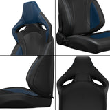 2PCS New Universal Bucket Racing Seats Blue Stitch PVC Leather Reclinable Carbon Look Leather Back With Adjustor Slider(Not Including Seat Bracket) - Fab Heavy Parts