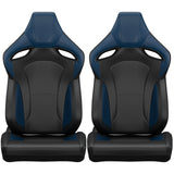 2PCS New Universal Bucket Racing Seats Blue Stitch PVC Leather Reclinable Carbon Look Leather Back With Adjustor Slider(Not Including Seat Bracket) - Fab Heavy Parts