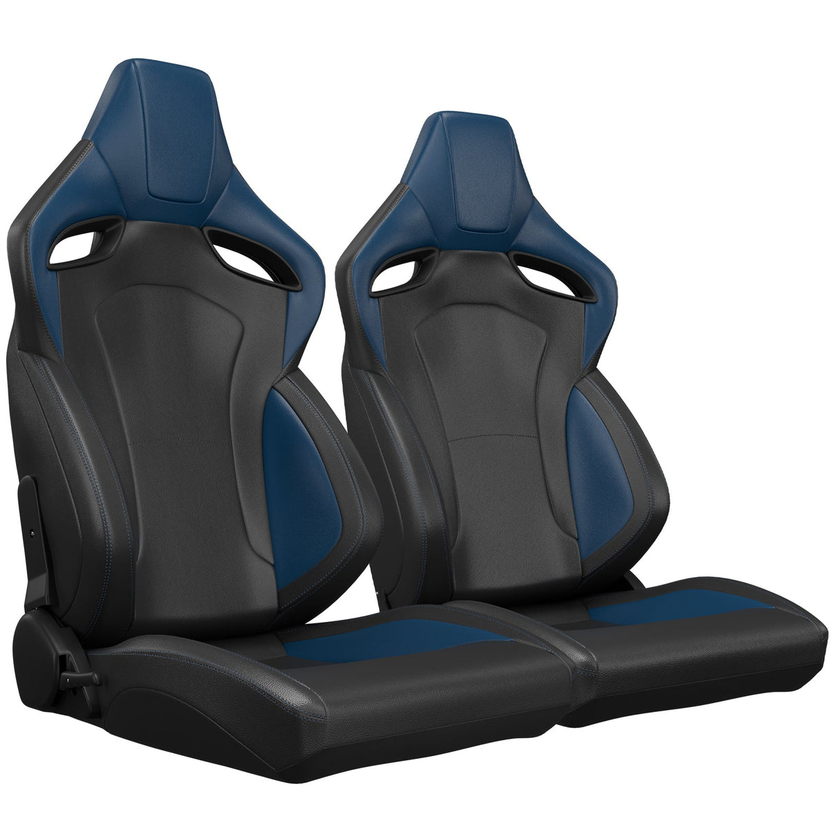 2PCS New Universal Bucket Racing Seats Blue Stitch PVC Leather Reclinable Carbon Look Leather Back With Adjustor Slider(Not Including Seat Bracket) - Fab Heavy Parts