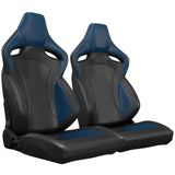 2PCS New Universal Bucket Racing Seats Blue Stitch PVC Leather Reclinable Carbon Look Leather Back With Adjustor Slider(Not Including Seat Bracket) - Fab Heavy Parts