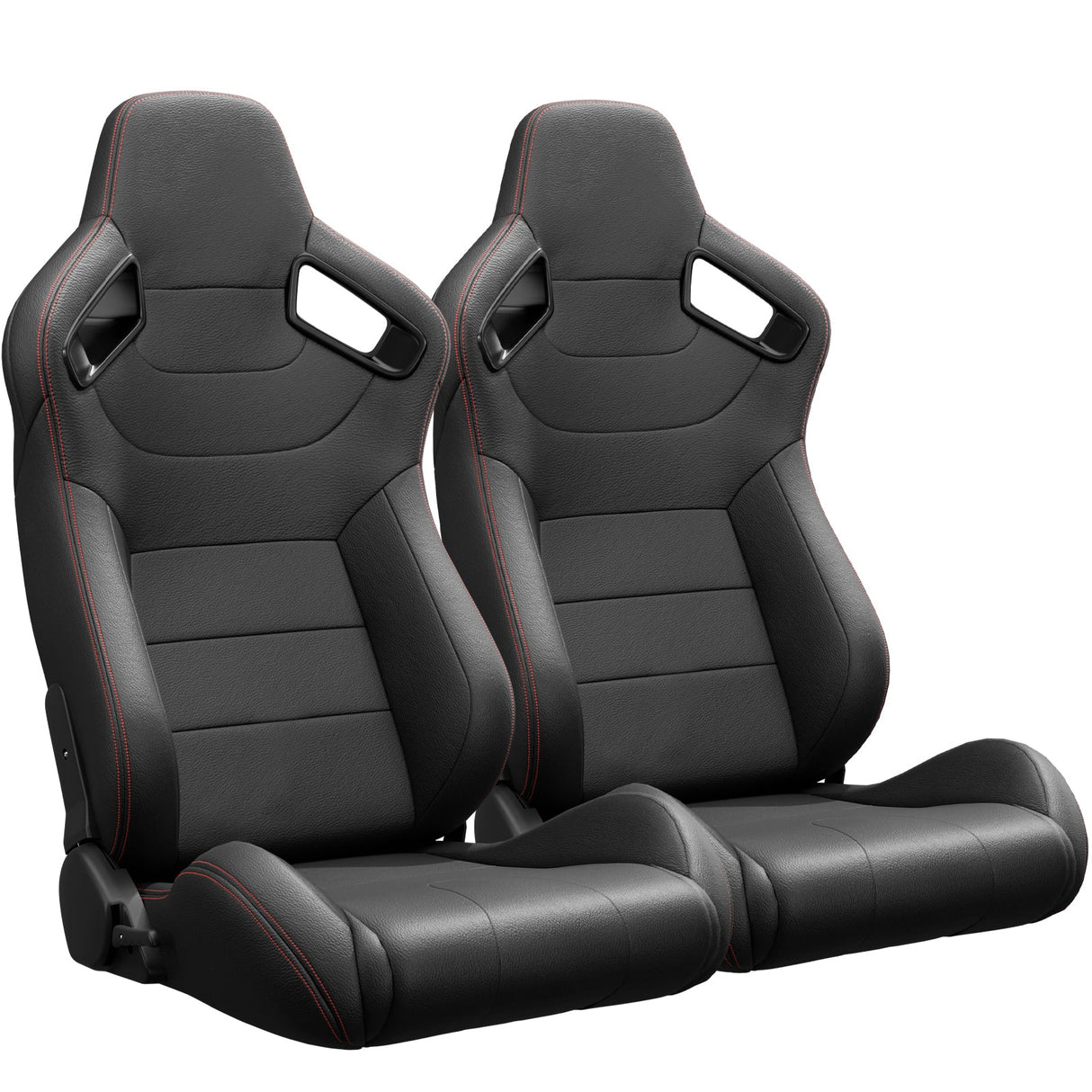 2PCS New Universal Bucket Racing Seats Red Stitch PVC Leather Reclinable Carbon Look Leather Back With Adjustor Slider(Not Including Seat Bracket) - Fab Heavy Parts