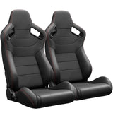 2PCS New Universal Bucket Racing Seats Red Stitch PVC Leather Reclinable Carbon Look Leather Back With Adjustor Slider(Not Including Seat Bracket) - Fab Heavy Parts
