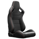 2PCS New Universal Bucket Racing Seats Red Stitch PVC Leather Reclinable Carbon Look Leather Back With Adjustor Slider(Not Including Seat Bracket) - Fab Heavy Parts