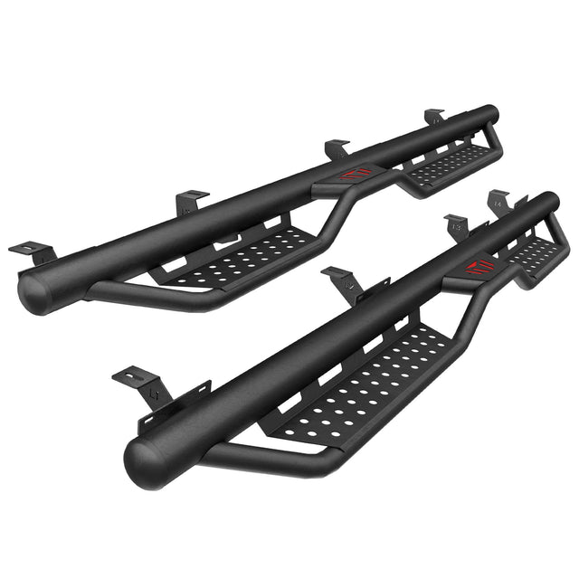 2PCS Running Boards For 2018 - 2025 Jeep Gladiator JT 4 Full Size Doors Two Stairs 6" Coated Black Powder Coated Side Steps - Fab Heavy Parts