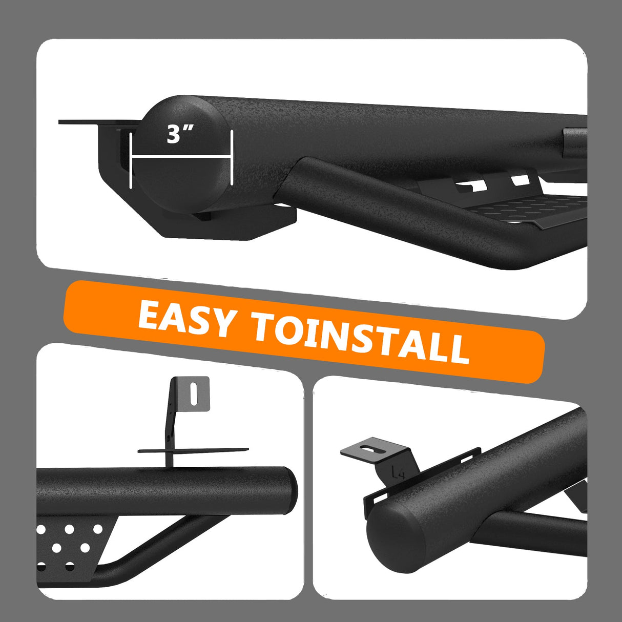 2PCS Running Boards For 2018 - 2025 Jeep Gladiator JT 4 Full Size Doors Two Stairs 6" Coated Black Powder Coated Side Steps - Fab Heavy Parts