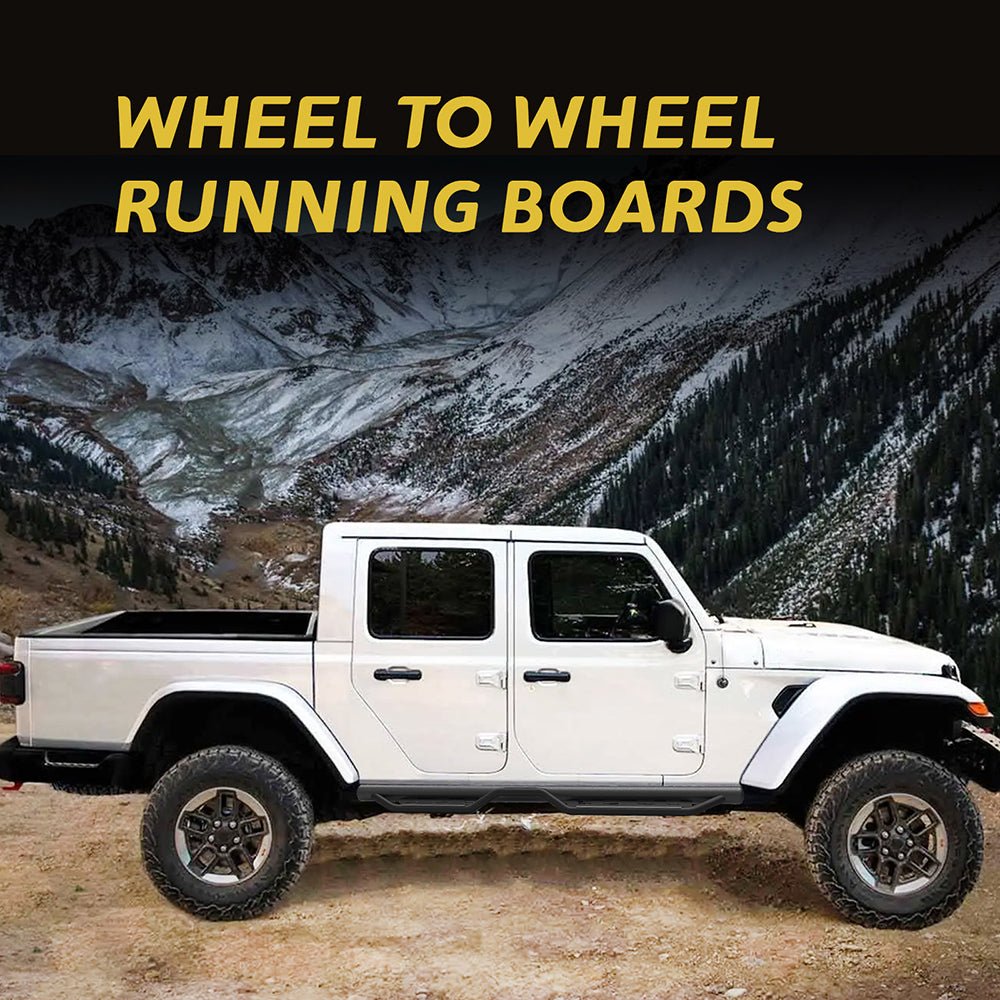 2PCS Running Boards For 2018 - 2025 Jeep Gladiator JT 4 Full Size Doors Two Stairs 6" Coated Black Powder Coated Side Steps - Fab Heavy Parts