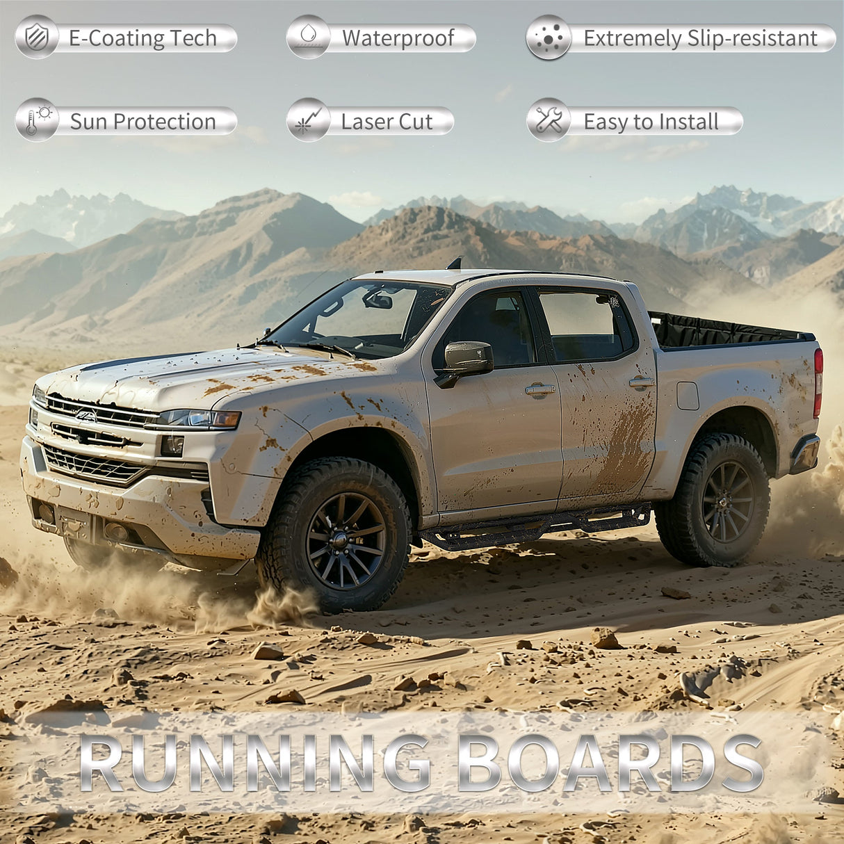 2PCS Running Boards Nerf Bars For 2019 - 2025 Chevy Silverado GMC Sierra 1500 Crew Cab - Fab Heavy Parts