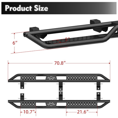 2PCS Running Boards Nerf Bars Side Steps For 2018 - 2025 Jeep Wrangler JL 4 Door - Fab Heavy Parts