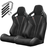 2PCS Universal Bucket Racing Seats PVC Leather Reclinable Carbon Look Leather Back With Adjustor Slider(Not Including Seat Bracket) - Fab Heavy Parts
