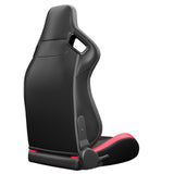 2PCS Universal Bucket Racing Seats Red Stitch Red PVC Leather Reclinable Carbon Look Leather Back With Adjustor Slider(Not Including Seat Bracket) - Fab Heavy Parts