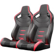 2PCS Universal Bucket Racing Seats Red Stitch Red PVC Leather Reclinable Carbon Look Leather Back With Adjustor Slider(Not Including Seat Bracket) - Fab Heavy Parts