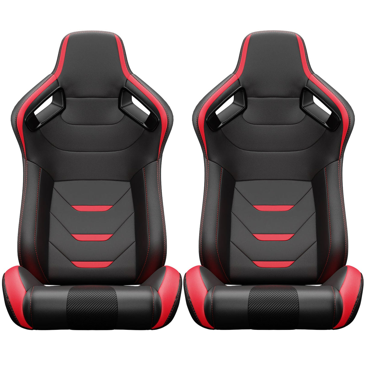 2PCS Universal Bucket Racing Seats Red Stitch Red PVC Leather Reclinable Carbon Look Leather Back With Adjustor Slider(Not Including Seat Bracket) - Fab Heavy Parts