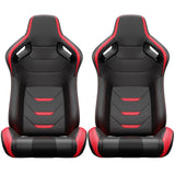 2PCS Universal Bucket Racing Seats Red Stitch Red PVC Leather Reclinable Carbon Look Leather Back With Adjustor Slider(Not Including Seat Bracket) - Fab Heavy Parts