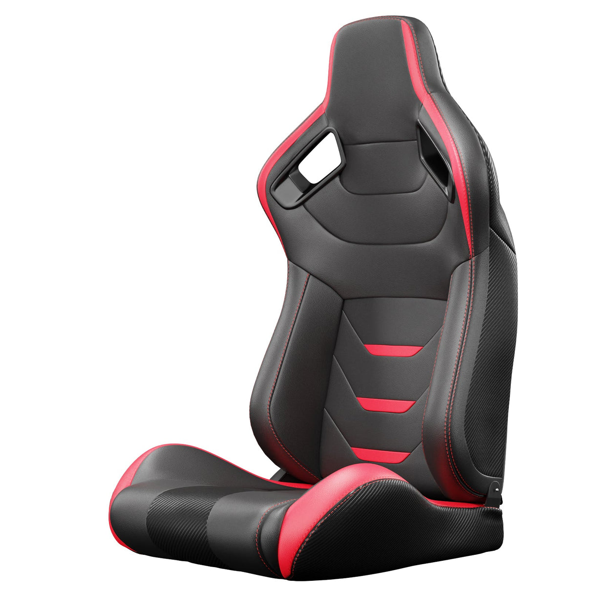 2PCS Universal Bucket Racing Seats Red Stitch Red PVC Leather Reclinable Carbon Look Leather Back With Adjustor Slider(Not Including Seat Bracket) - Fab Heavy Parts