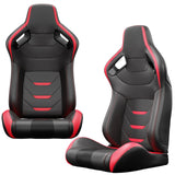 2PCS Universal Bucket Racing Seats Red Stitch Red PVC Leather Reclinable Carbon Look Leather Back With Adjustor Slider(Not Including Seat Bracket) - Fab Heavy Parts