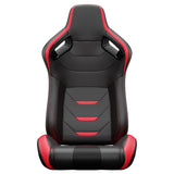2PCS Universal Bucket Racing Seats Red Stitch Red PVC Leather Reclinable Carbon Look Leather Back With Adjustor Slider(Not Including Seat Bracket) - Fab Heavy Parts