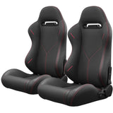 2PCS Universal Bucket Racing Seats Stitch Red PVC Leather Reclinable Carbon Look Leather Back With Adjustor Slider(Not Including Seat Bracket) - Fab Heavy Parts