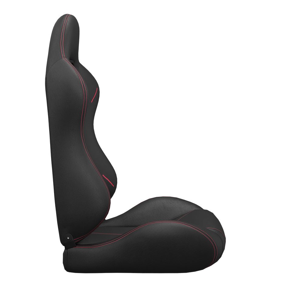 2PCS Universal Bucket Racing Seats Stitch Red PVC Leather Reclinable Carbon Look Leather Back With Adjustor Slider(Not Including Seat Bracket) - Fab Heavy Parts