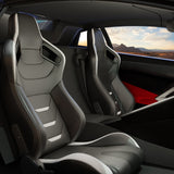 2PCS Universal Bucket Racing Seats White Stitch PVC Leather Reclinable Carbon Look Leather Back With Adjustor Slider(Not Including Seat Bracket) - Fab Heavy Parts