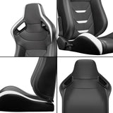 2PCS Universal Bucket Racing Seats White Stitch PVC Leather Reclinable Carbon Look Leather Back With Adjustor Slider(Not Including Seat Bracket) - Fab Heavy Parts