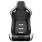 2PCS Universal Bucket Racing Seats White Stitch PVC Leather Reclinable Carbon Look Leather Back With Adjustor Slider(Not Including Seat Bracket) - Fab Heavy Parts