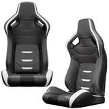 2PCS Universal Bucket Racing Seats White Stitch PVC Leather Reclinable Carbon Look Leather Back With Adjustor Slider(Not Including Seat Bracket) - Fab Heavy Parts