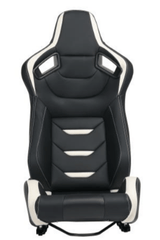 2PCS Universal Bucket Racing Seats White Stitch PVC Leather Reclinable Carbon Look Leather Back With Adjustor Slider(Not Including Seat Bracket) - Fab Heavy Parts