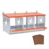 3 - Bay Metal Chicken Nesting Box Wall Mount Easy Egg Collection Vented Galvanized Steel - Orange - Fab Heavy Parts
