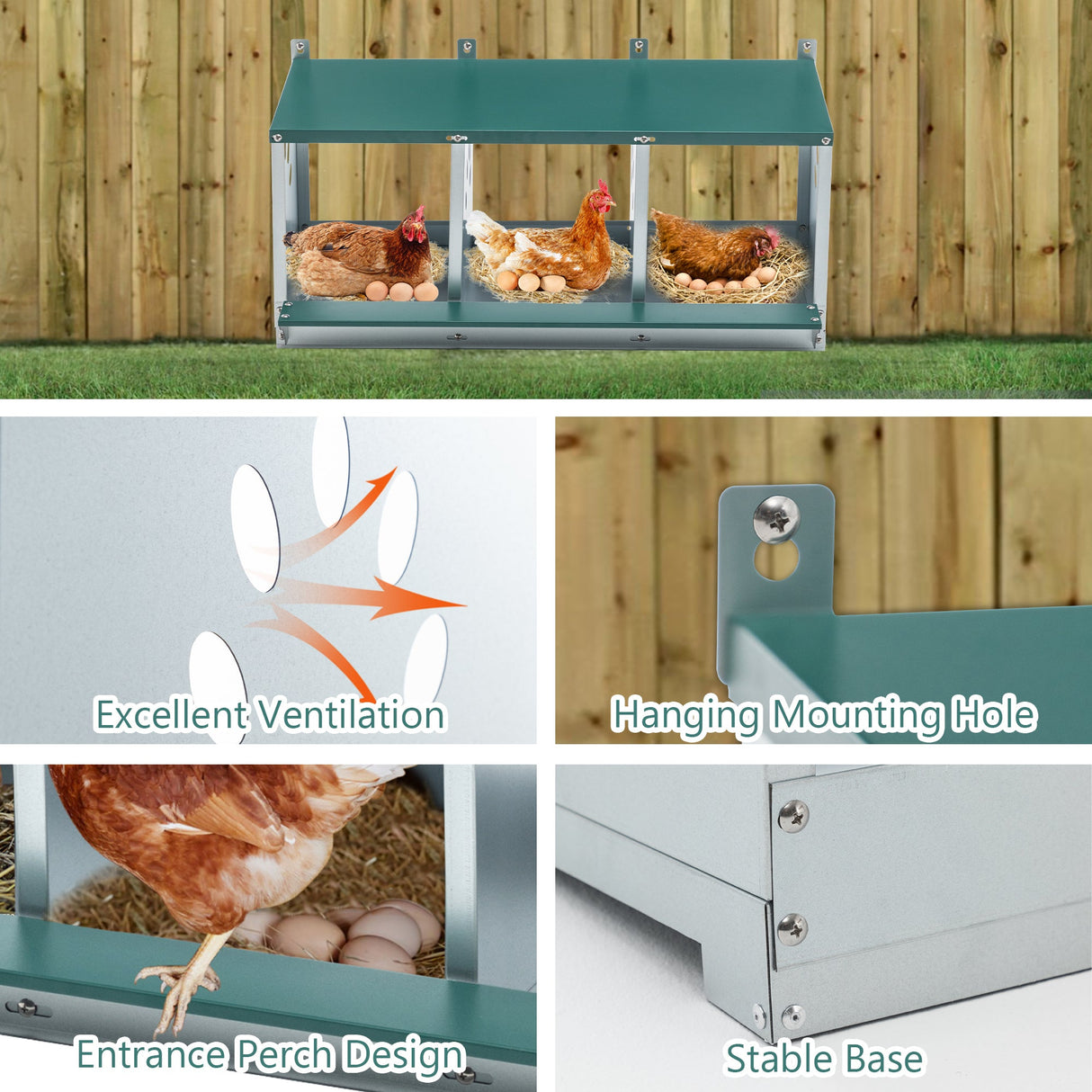 3 Compartment Metal Chicken Nesting Box Galvanized Steel - Fab Heavy Parts