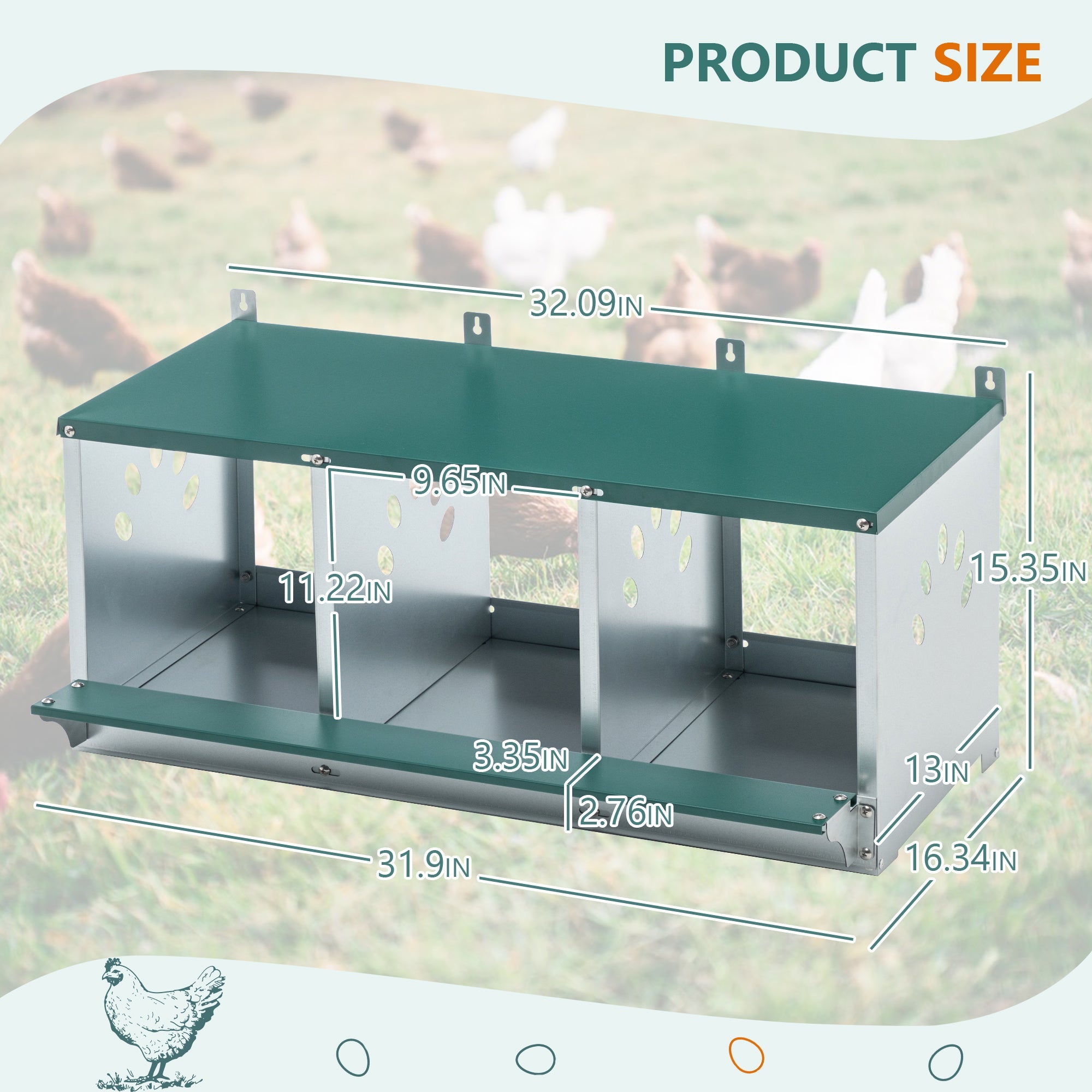 3 Compartment Metal Chicken Nesting Box Galvanized Steel - Fab Heavy Parts