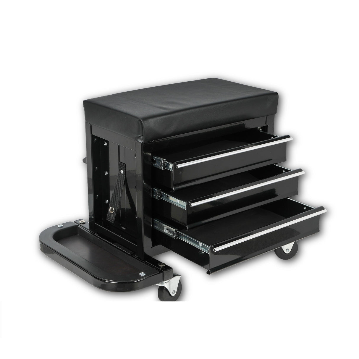 3 - Drawer Tool Chest Rolling Mechanic Seat with Tool Trays 350lbs Capacity - Fab Heavy Parts