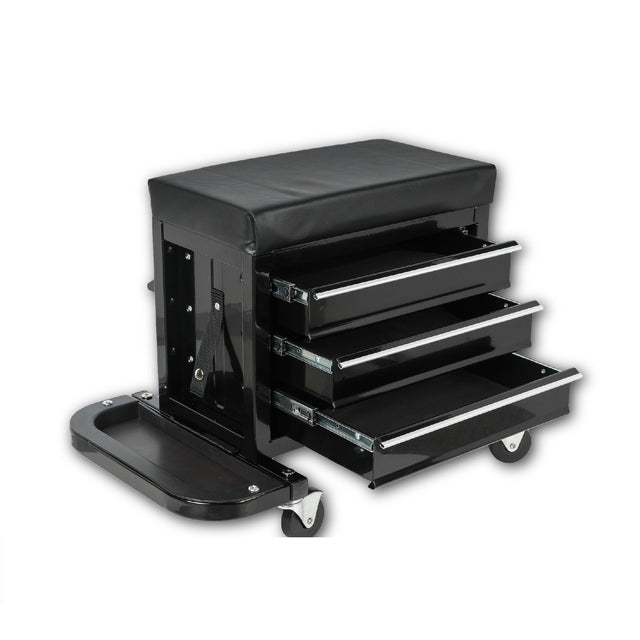 3 - Drawer Tool Chest Rolling Mechanic Seat with Tool Trays 350lbs Capacity - Fab Heavy Parts