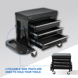 3 - Drawer Tool Chest Rolling Mechanic Seat with Tool Trays 350lbs Capacity - Fab Heavy Parts