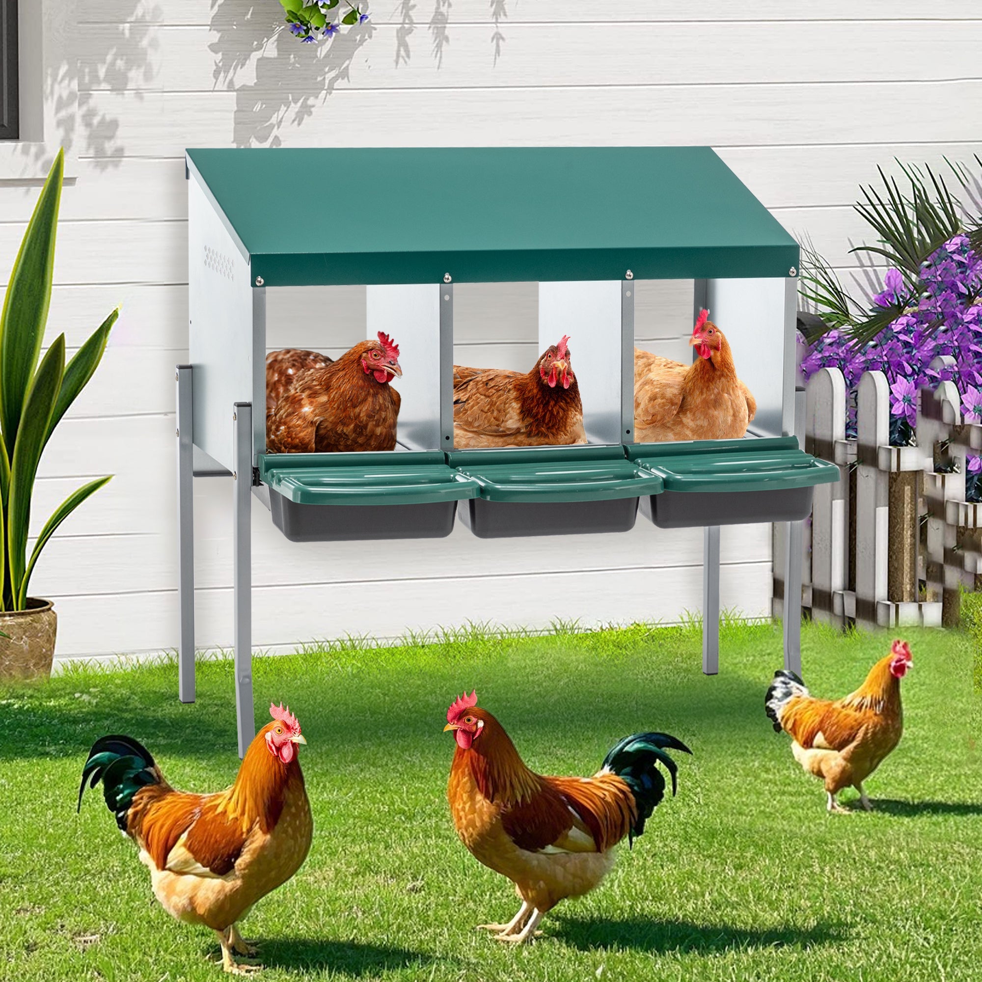 3 Holes Chicken Nesting Boxes with Legs and Lid Cover - Fab Heavy Parts