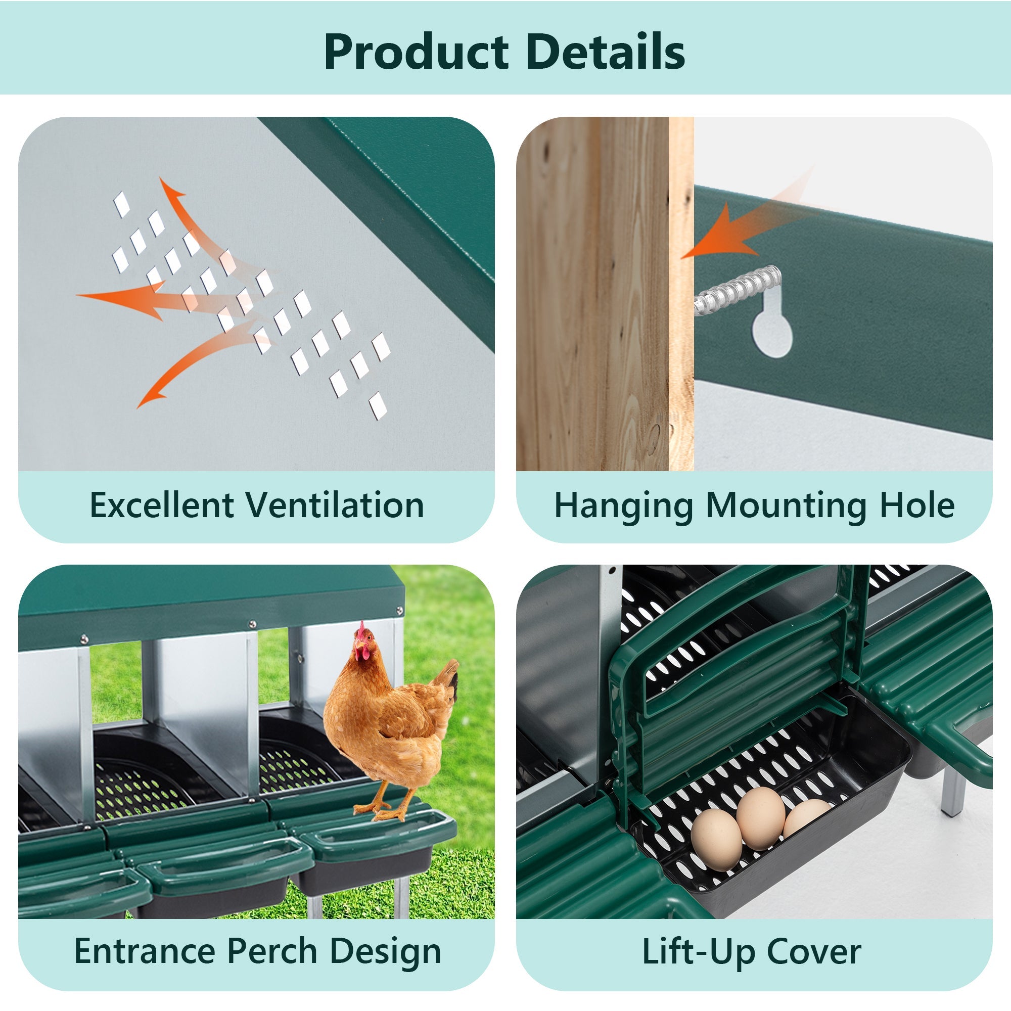 3 Holes Chicken Nesting Boxes with Legs and Lid Cover - Fab Heavy Parts