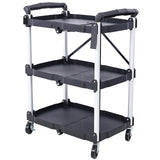 3 Layers Folding Collapsible Service Cart Pack - N - Roll Black 50 Lb. Load Capacity Per Shelf - Fab Heavy Parts