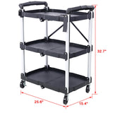 3 Layers Folding Collapsible Service Cart Pack - N - Roll Black 50 Lb. Load Capacity Per Shelf - Fab Heavy Parts