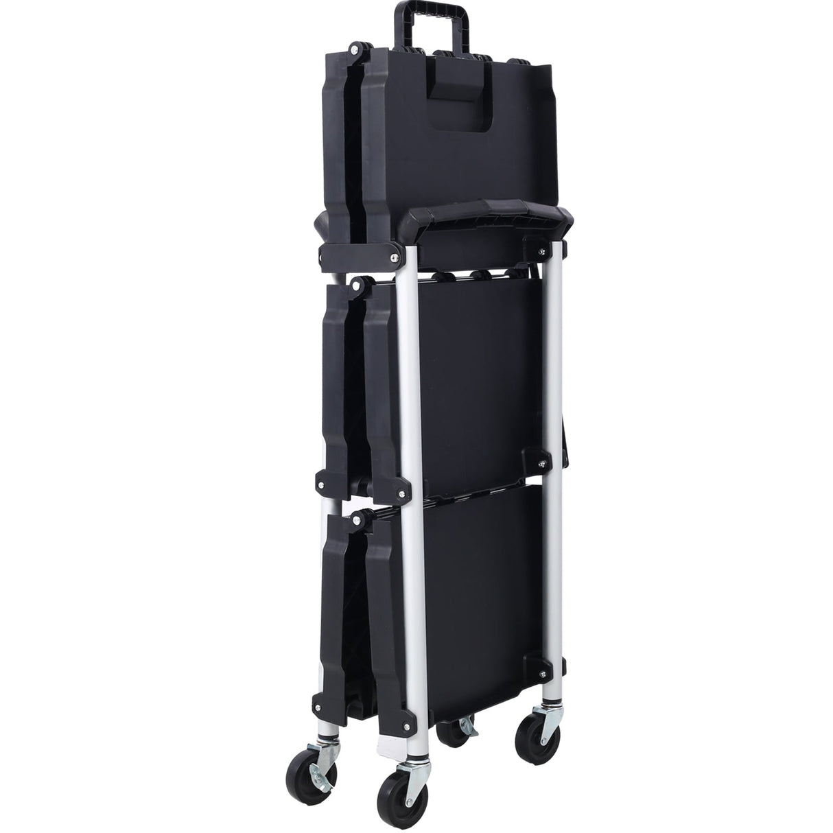 3 Layers Folding Collapsible Service Cart Pack - N - Roll Black 50 Lb. Load Capacity Per Shelf - Fab Heavy Parts