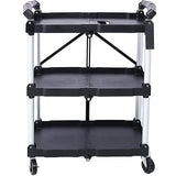 3 Layers Folding Collapsible Service Cart Pack - N - Roll Black 50 Lb. Load Capacity Per Shelf - Fab Heavy Parts