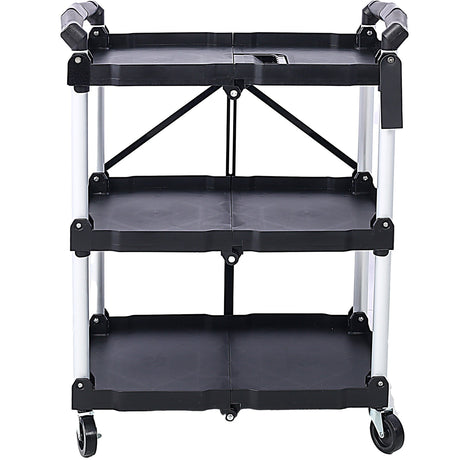 3 Layers Folding Collapsible Service Cart Pack - N - Roll Black 50 Lb. Load Capacity Per Shelf - Fab Heavy Parts