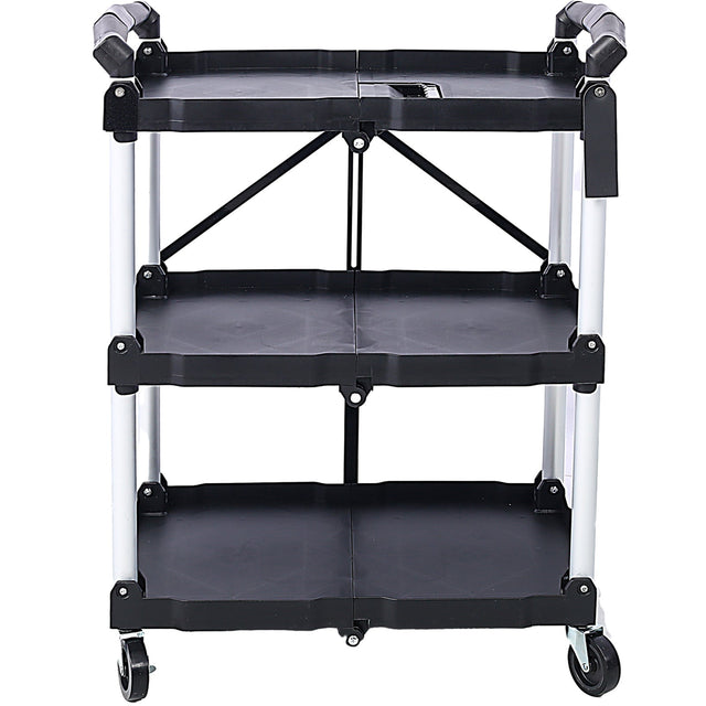 3 Layers Folding Collapsible Service Cart Pack - N - Roll Black 50 Lb. Load Capacity Per Shelf - Fab Heavy Parts