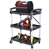 3 Layers Folding Collapsible Service Cart Pack - N - Roll Black 50 Lb. Load Capacity Per Shelf - Fab Heavy Parts