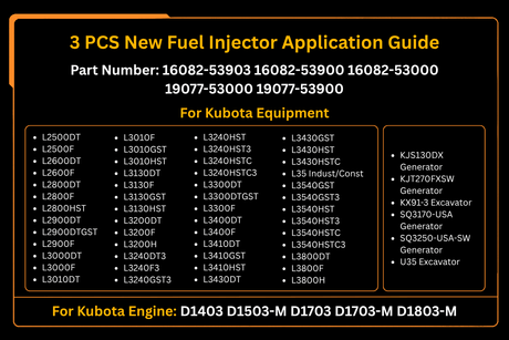 3 PCS New Fuel Injector 16082 - 53903 16082 - 53000 for Kubota D1803 - M D1803 D1703 D1403 D1503 Engine - Fab Heavy Parts